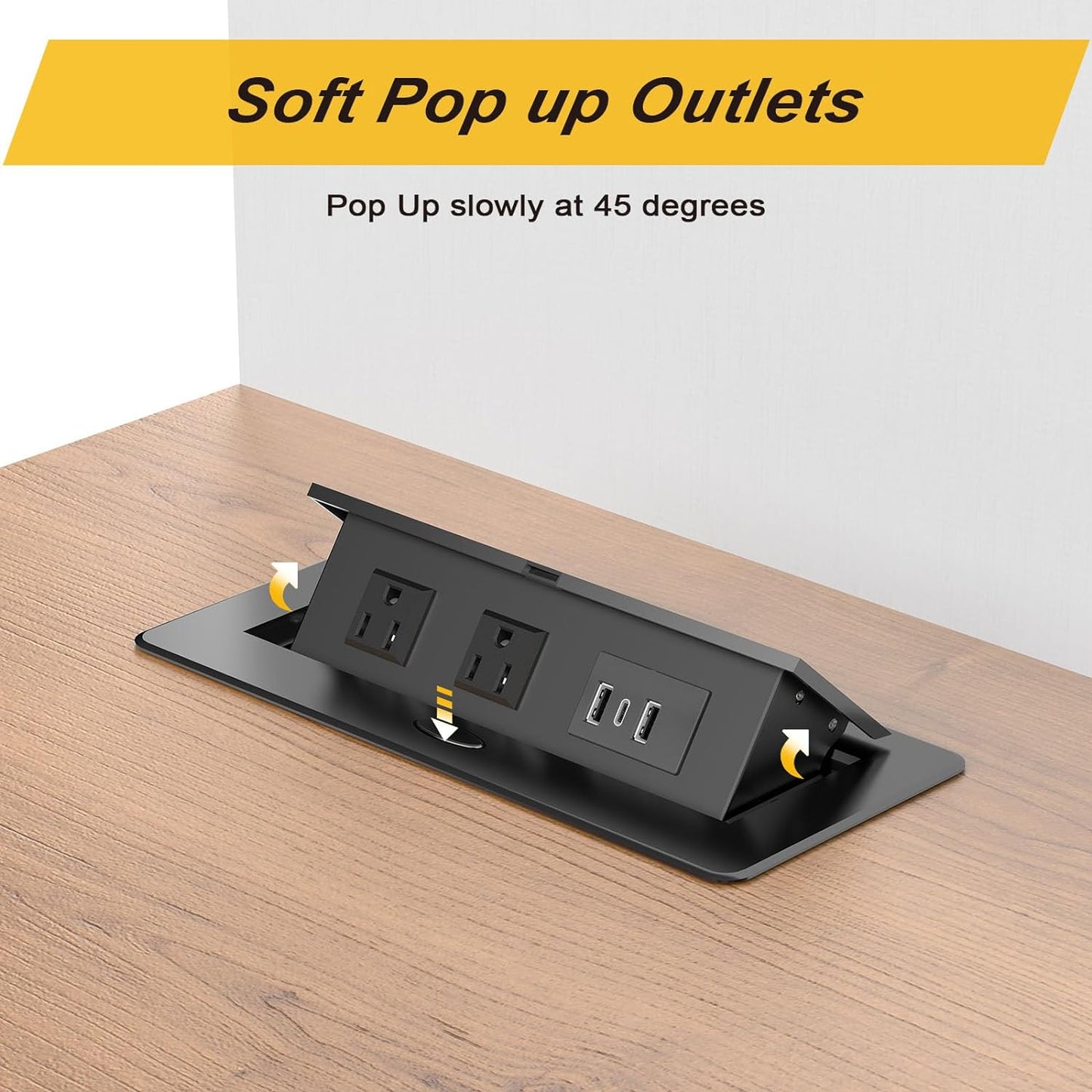 UL Listed Recessed Power Strip, Pop Up Power Cover Box Desktop Socket with PD 20W USB C Charging Ports, Stainless Steel Receptacle Outlet for Conference Room Countertop (Black-USB C)