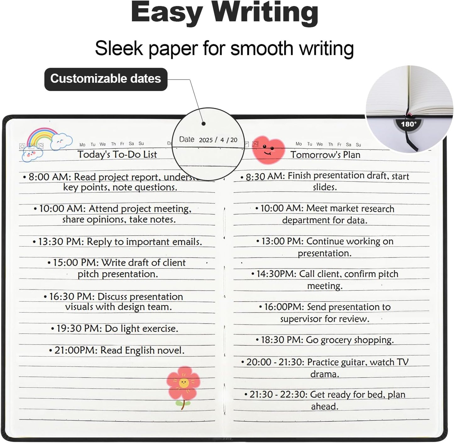 Lined Journal Notebooks for Writing, 100 GSM Thick Paper, Hardcover Notebook, A5 College Ruled Notebook, Journaling Notebook for School/Travel/Office (8 Pack, Black)