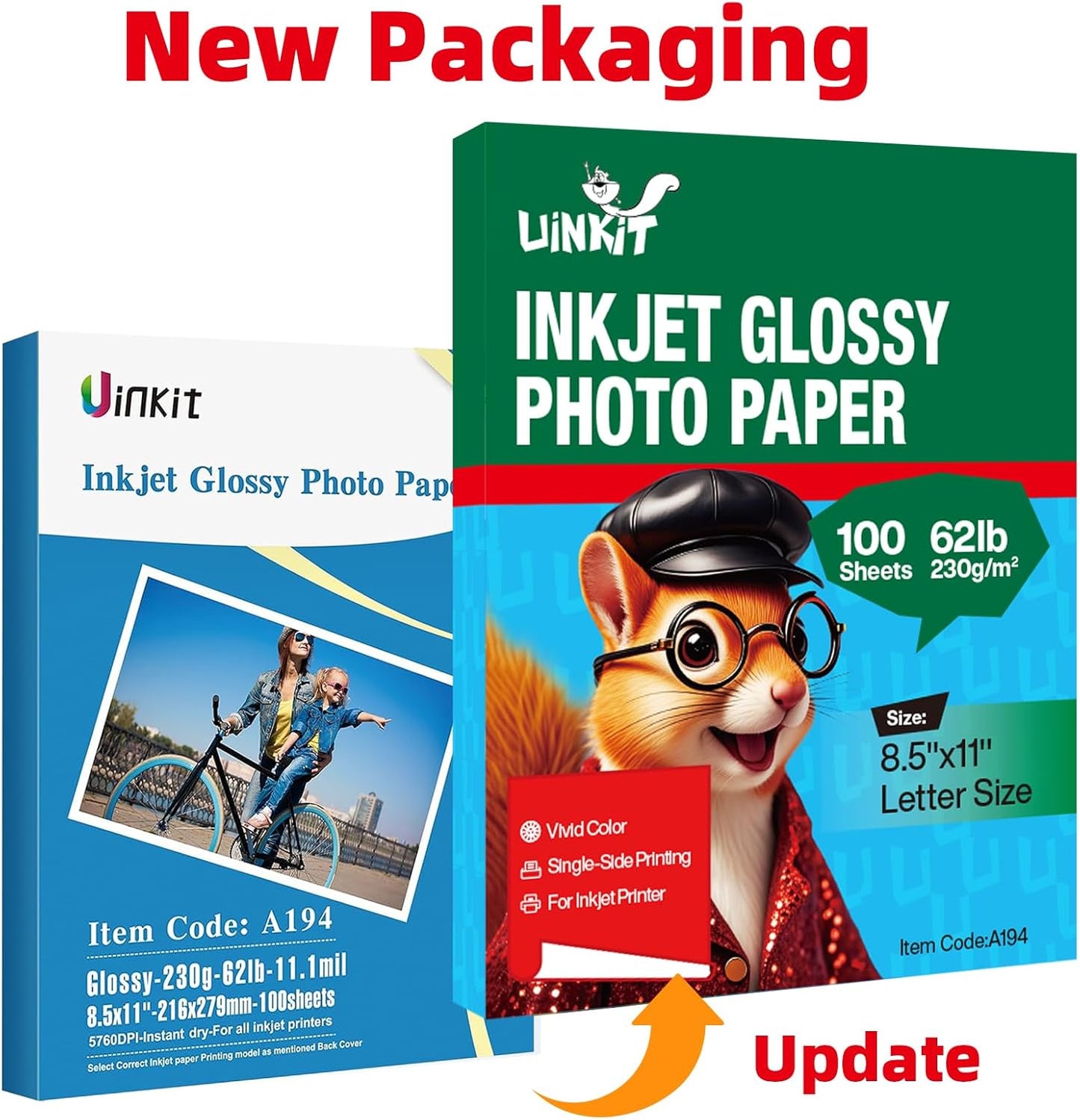 Uinkit 100 Sheets Thick Inkjet Glossy Photo Paper Picture 8.5x11 62lb 230g 11.1mil Cardstock Postcard Brochure For Dye Ink Inkjet Printer