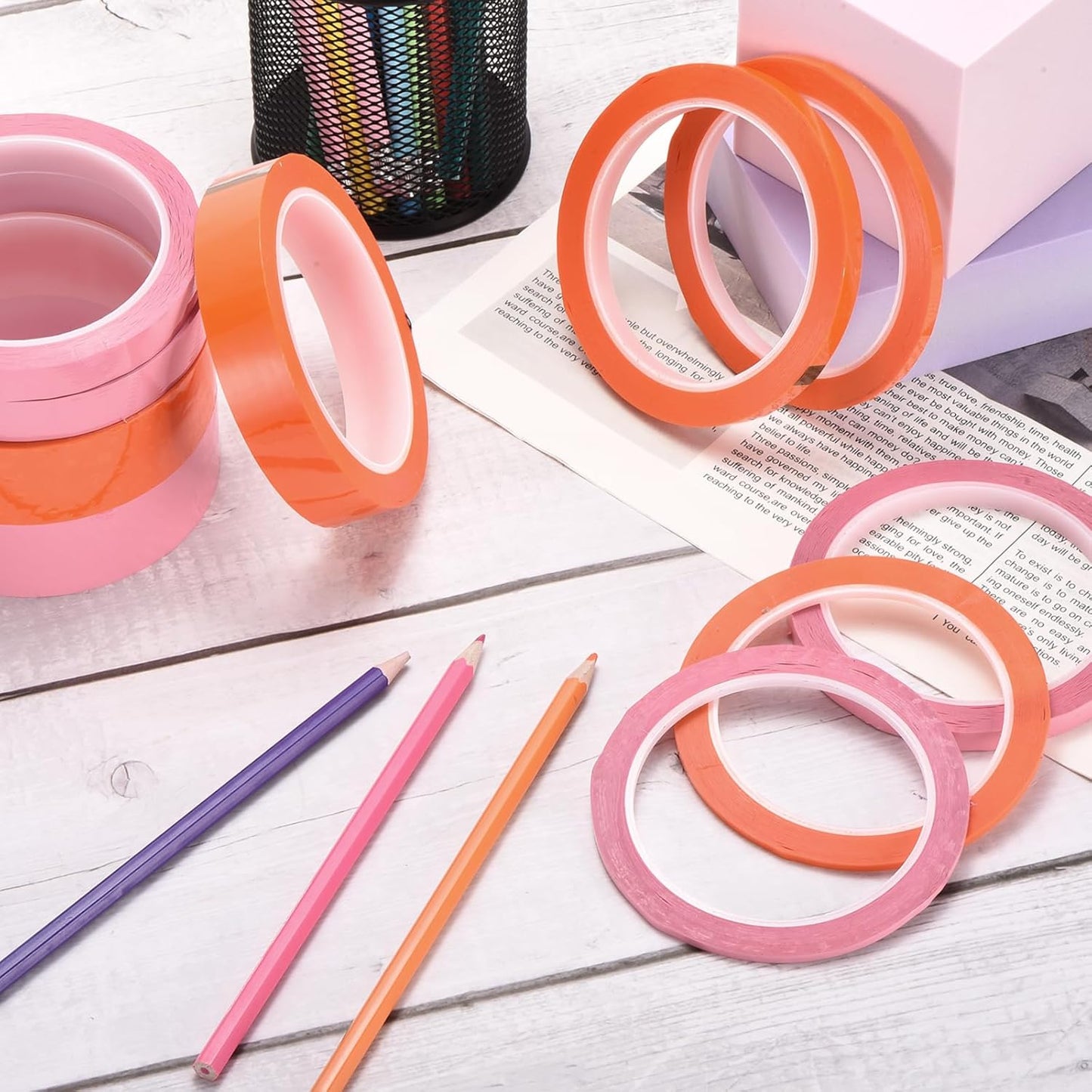 MECCANIXITY 10 Rolls Whiteboard Tape Graphic Chart Tape 12mm 54.7 Yard Art Tape Thin Self-Adhesive Pinstripe Tape Masking Tape for Gift Wrapping Craft Supplies, Pink