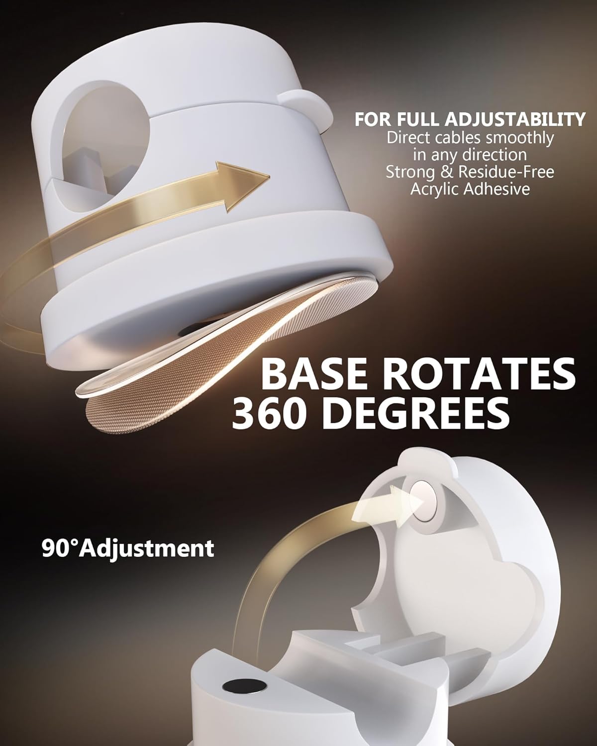 Magnetic Cable Clips 360° Rotation Cord Holder, 6Pack Cord Organizer 1s Lock Cable Smooth Adjustable Desk Organizers and Accessories, Adhesive Cord Clips for Nightstand,Phone,Wall,Car,Home Office