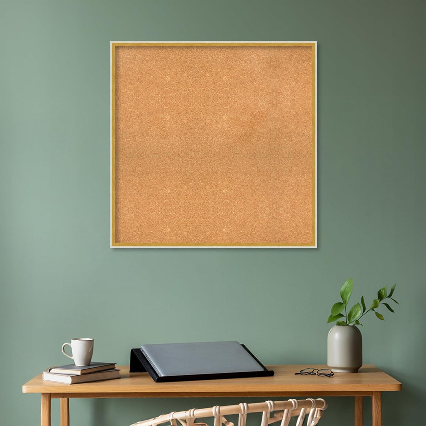 Amanti Art Natural Cork Board for Wall, 33x33 Vision Board with White Frame, Large Corkboard Office Decor for Home Organization, Modern Corkboard Pinboard to Display Items for Home Organization in