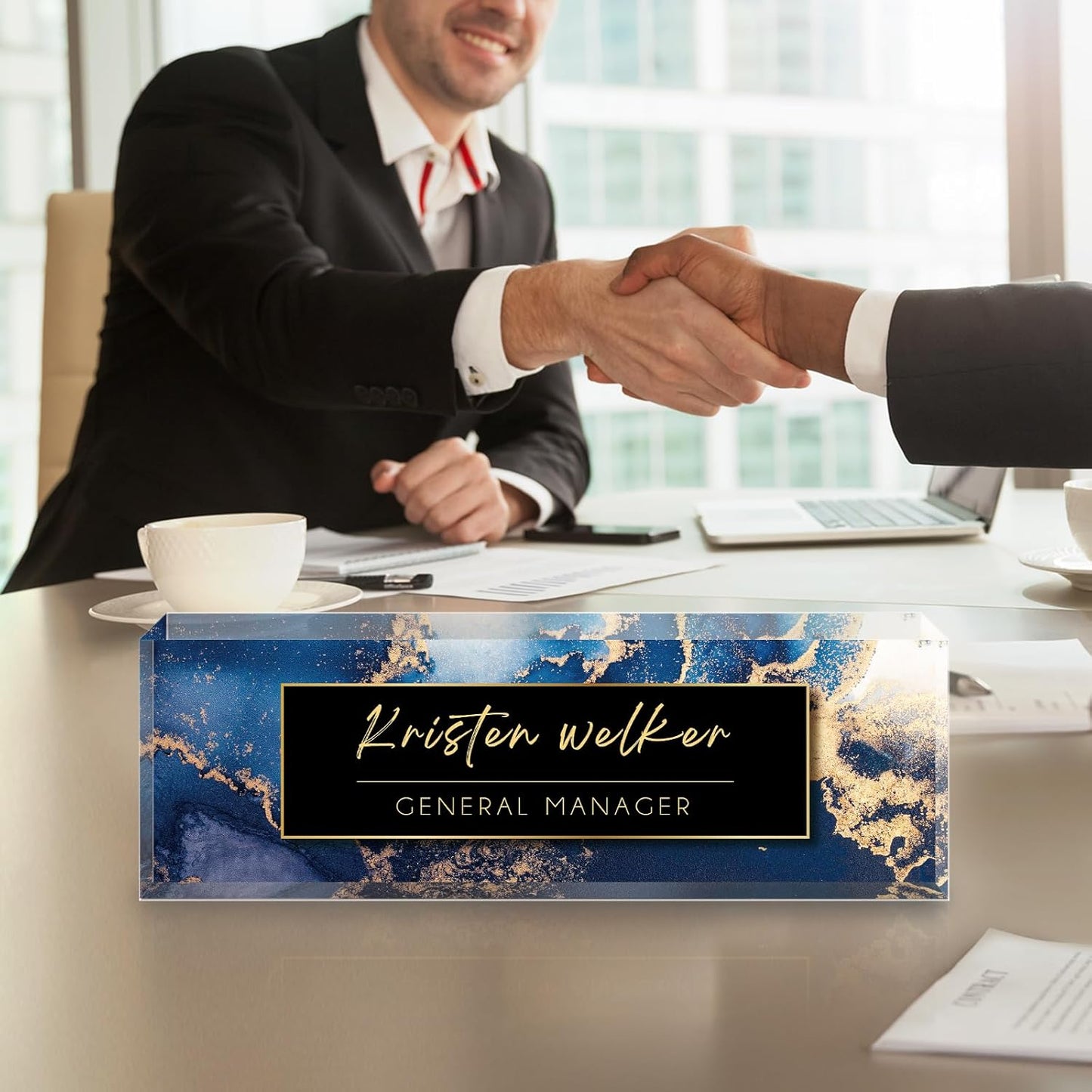 Personalized Name Plate for Desk - Custom Engraved Name Plates for Man - Boss Day Gifts for Boss - Acrylic Office Decor Appreciation Gifts for Teacher Nurse Coworker Social Worker (Ocean Blue)