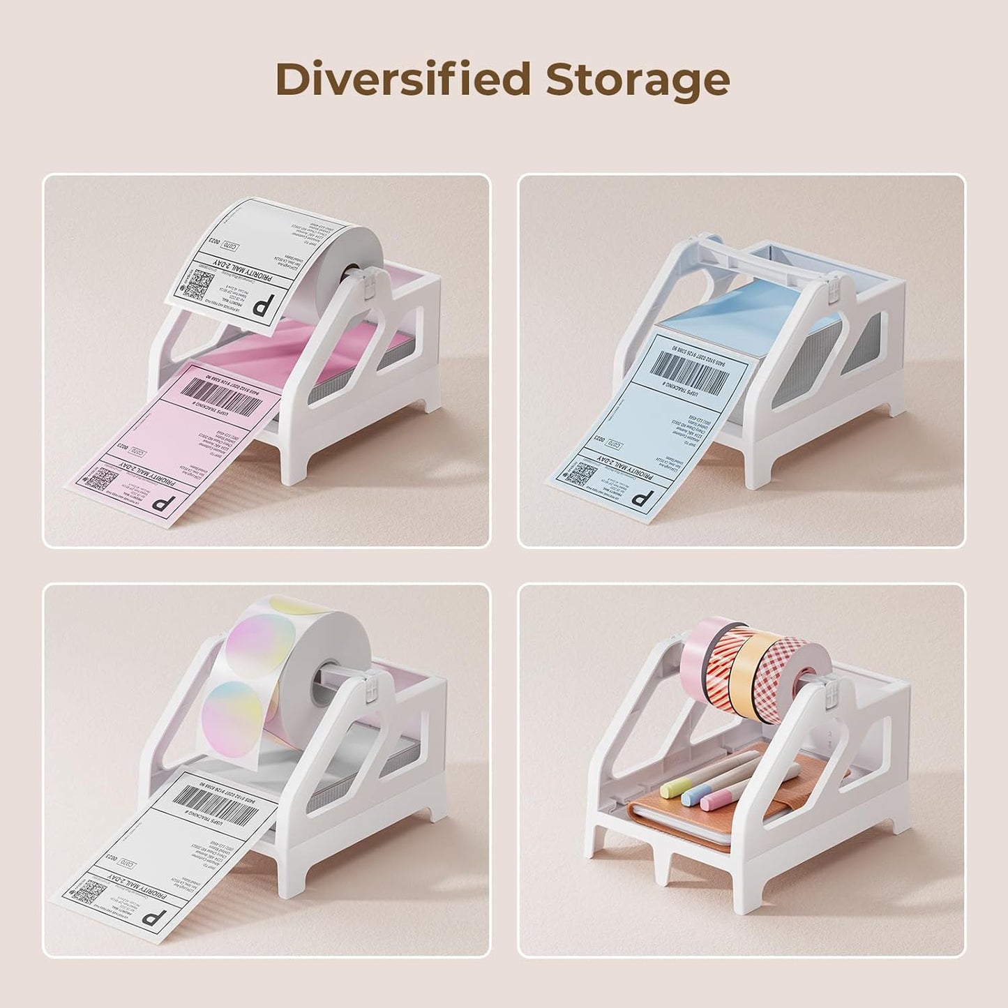 MUNBYN Label Holder for Rolls and Fan-Fold Labels, Thermal Sticker Roll Holder for Desktop Thermal Printer Shipping Supplies Industrial Paper, White