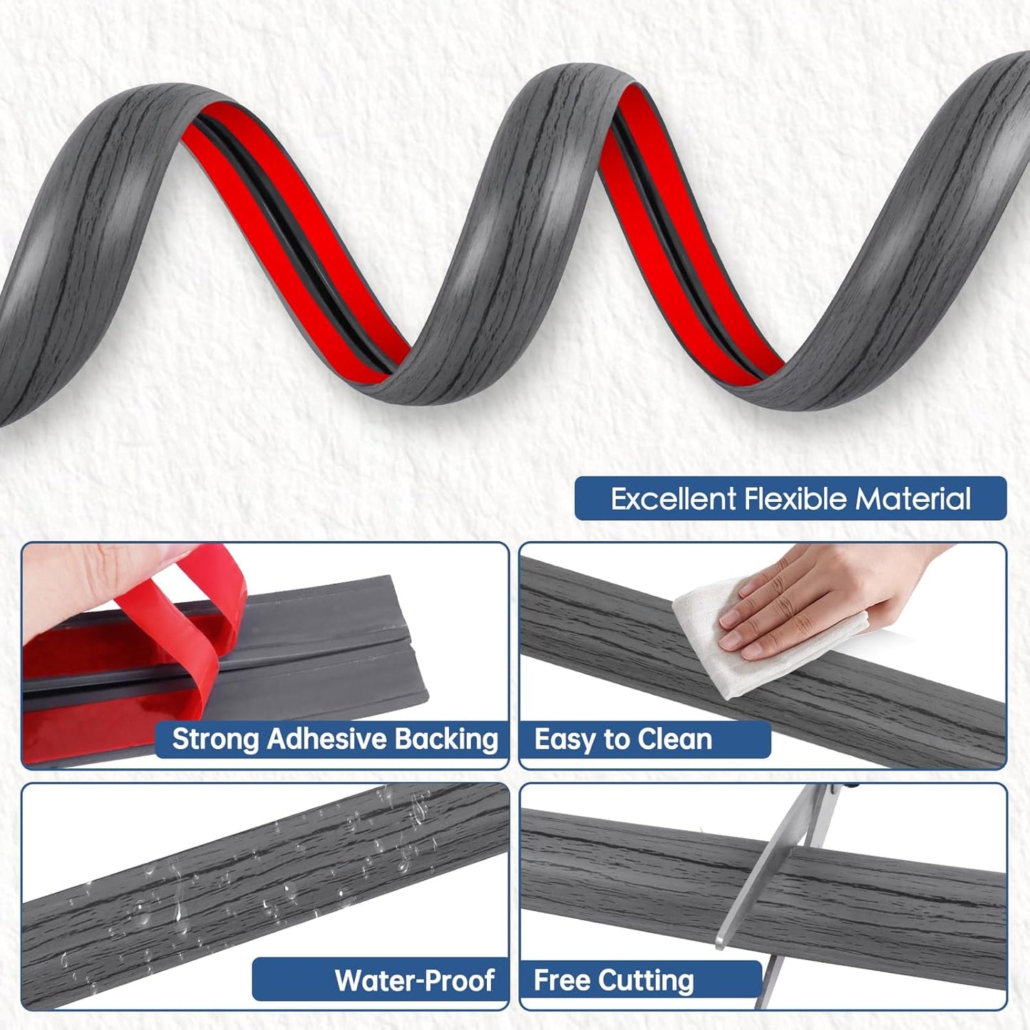 Floor Cord Cover for Wires on Floor Self Adhesive Cord Hider Floor Cable Management Wire Covers for Cords Protector Prevent Cable Trips Cord Cavity W 0.32" x H 0.32", Deep Gray Wood, 20Ft