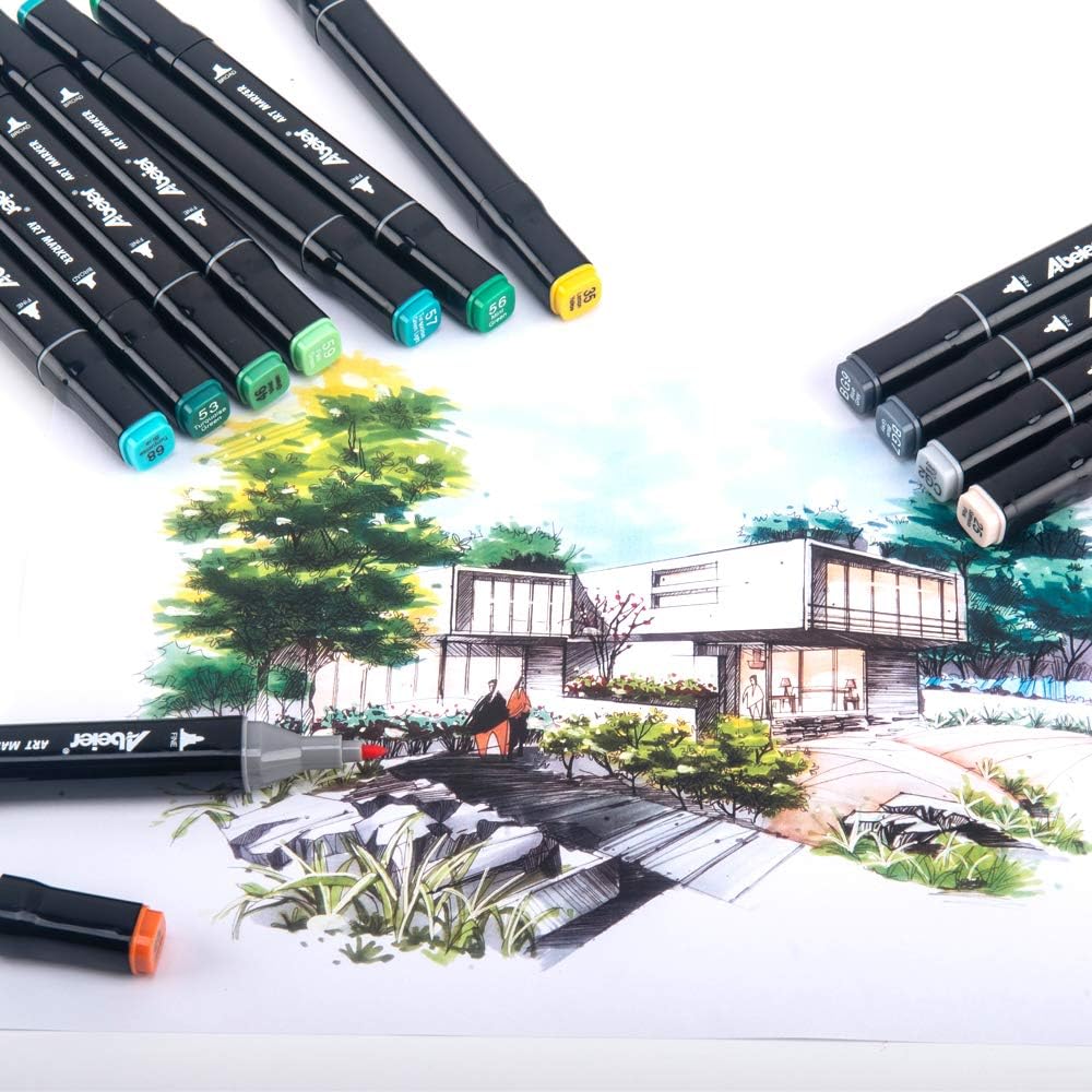 ABEIER 80 Color Alcohol Based Dual Tip Markers Set, Plus 1 Colorless Blender Pen, Permanent Sketch Markers for Kids, Adults Coloring and Artist Illustration