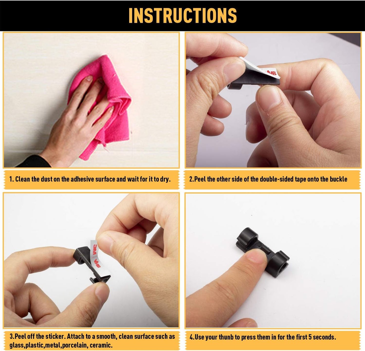 Cable Clips with Strong Self-Adhesive, XIAOXI Cable Management TV PC Wire Holder Sticky Tidy and Organizer Cord and Wires - 40 Pcs (Black)