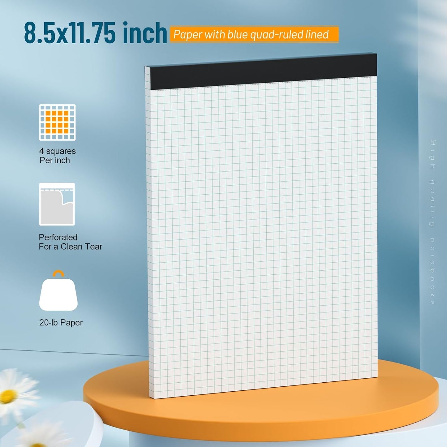 Graph Paper 8.5 x 11 Grid Paper Pad Quad Ruled, 12 Pack, 30 Sheets per Pad, White, 4x4 (4 Squares per inch), Easy-Tear Perforations, 8.5"x11" Quad Ruled Grid Paper Pad