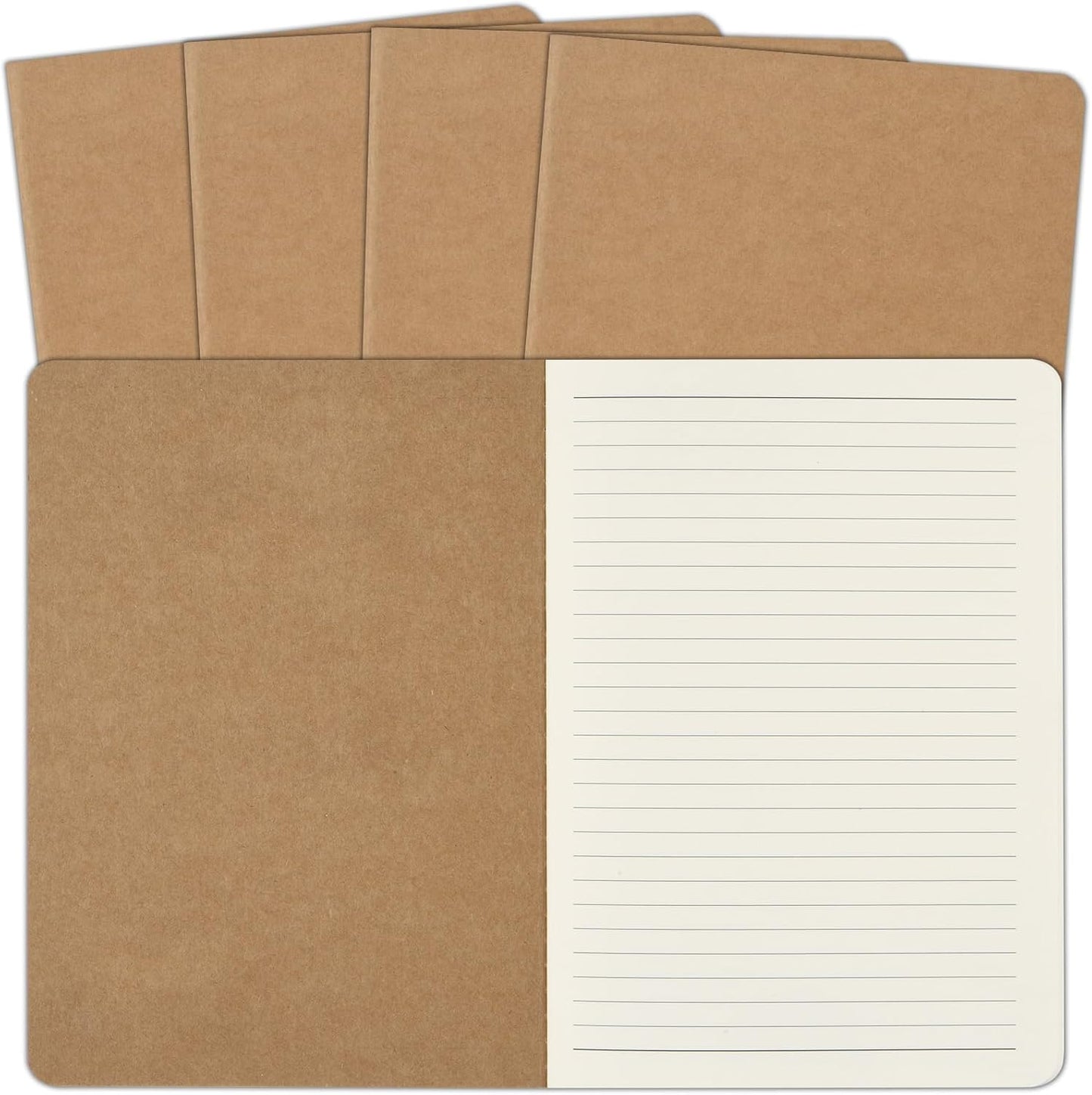 ZCZN 5 Pack A5 Kraft Notebooks Bulk, 8.15x5.5 Inches Lined Paper Journaling Notebooks, Notebooks for Work, Composition Notebooks for School, Journal Notebooks for Office, 60 Pages