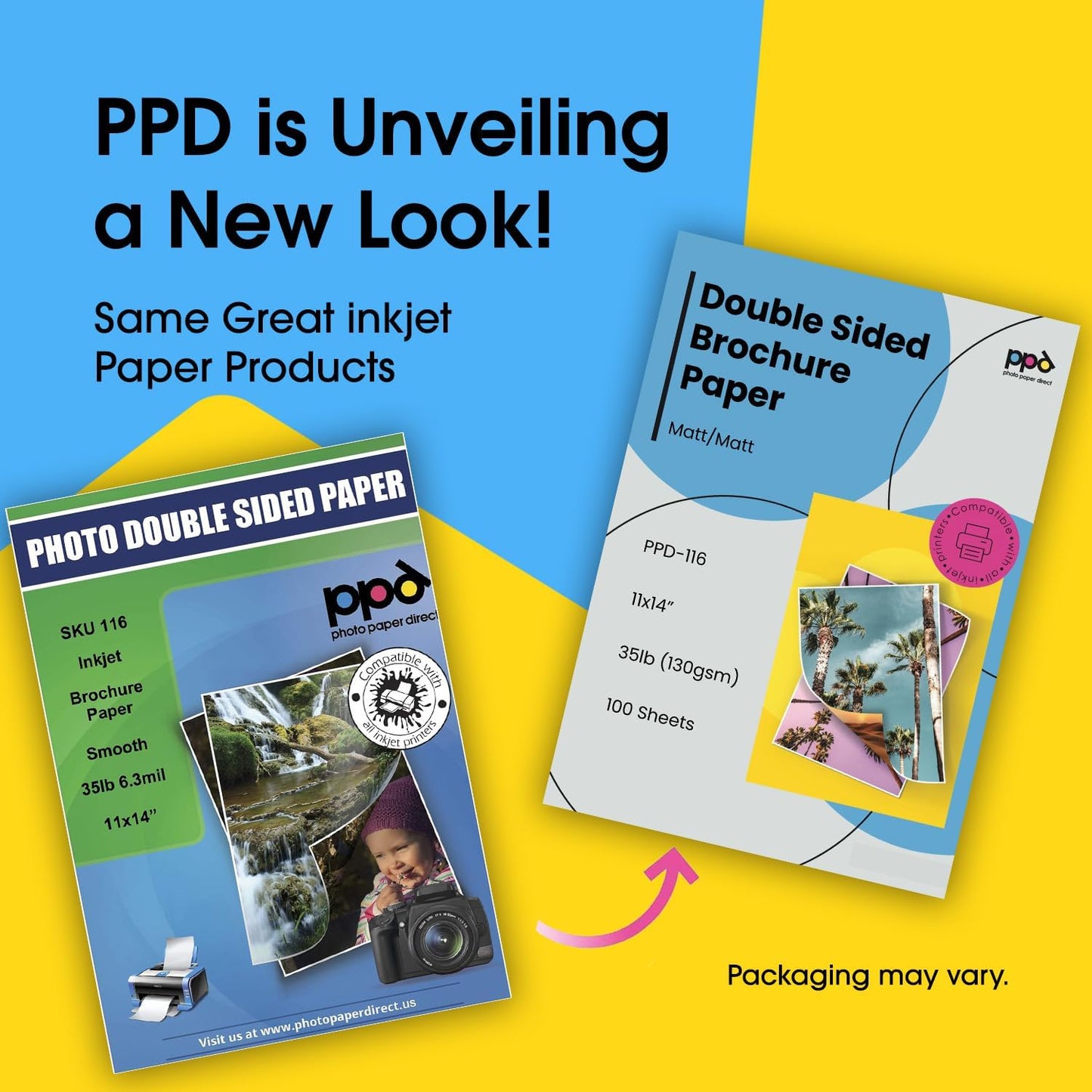 PPD Double Sided Photo Paper, Matte Brochure Paper 11 x 14 for Inkjet Printer, 130 gsm, 6.3 mil Thick for Magazine, Flyer, Presentation, Program, Instant Dry & Water Resistant (100 Sheets)