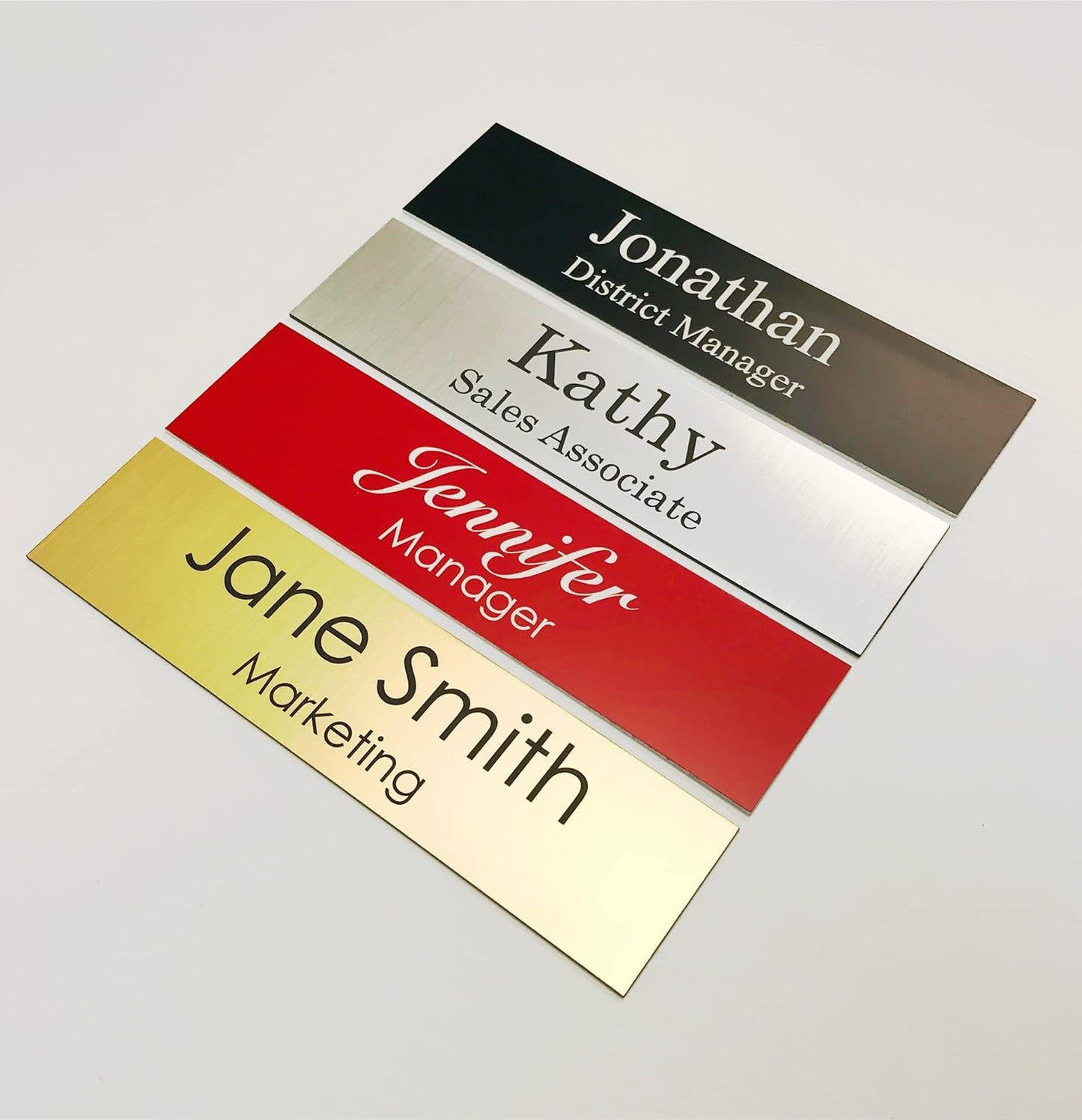 Office Desk Name Plate or Wall/Door Sign - 2x8 or 2x10 - Laser Engraved Sign - CUSTOMIZE. Holder available. Available in 21 colors and 17 fonts. Great gift idea - 10 Tags