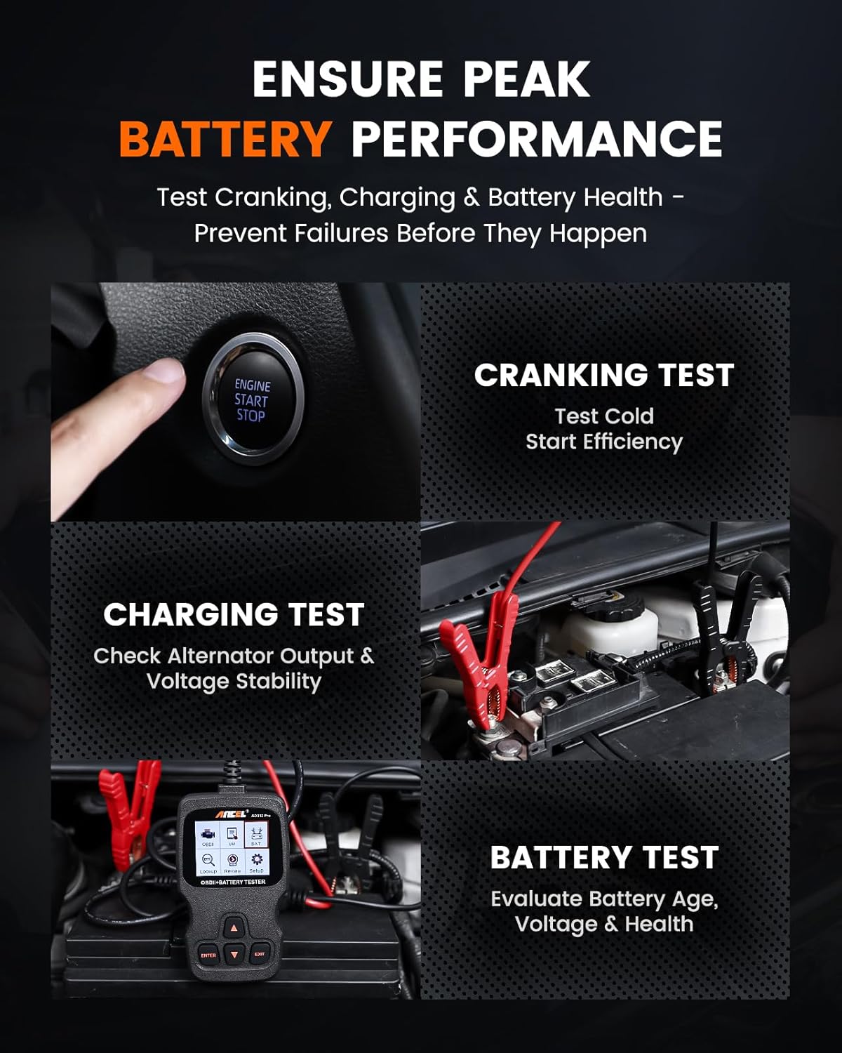 (Upgrade of AD310) ANCEL AD310 Pro 2-in-1 OBD2 Scanner & Car Battery Tester, Bluetooth Diagnostic Tool with APP for iPhone Android, Check Engine Light Code Reader, Battery Health Monitor for All Cars