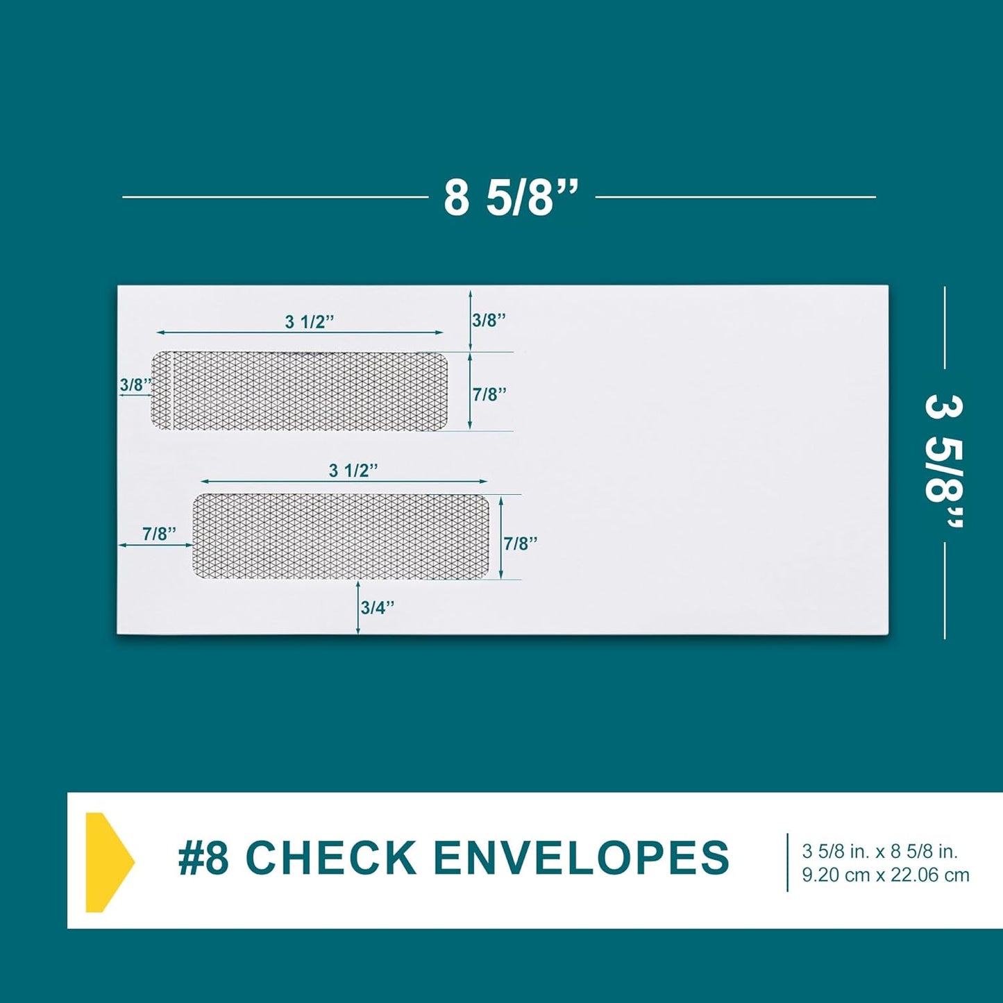 EnDoc 500#8 Double Window Check Envelopes Self Seal, 3 5/8 x 8 5/8" Security Envelopes for QuickBooks Checks, Business Envelopes with Privacy Tinted Pattern, Bright White 24lb Paper