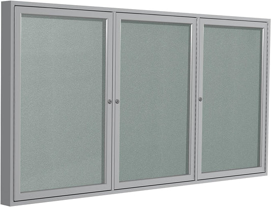 Ghent 48"x96" 2-Door Outdoor Enclosed Vinyl Bulletin Board, Shatter Resistant, with Lock, Satin Aluminum Frame - Silver (PA34896VX-193), Made in The USA,Medium