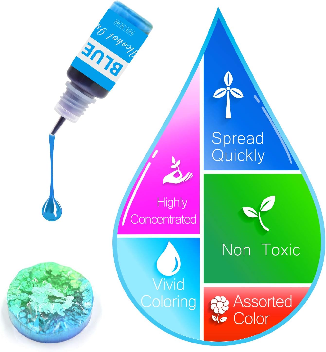 Alcohol Ink Set - 12 x 0.35oz Colors Alcohol Based Ink for Epoxy Resin Painting, Resin Petri Dish Making, Resin Art - Concentrated Alcohol Paint Color Dye for Coaster, Yupo, Tumbler Making - 10ml Each