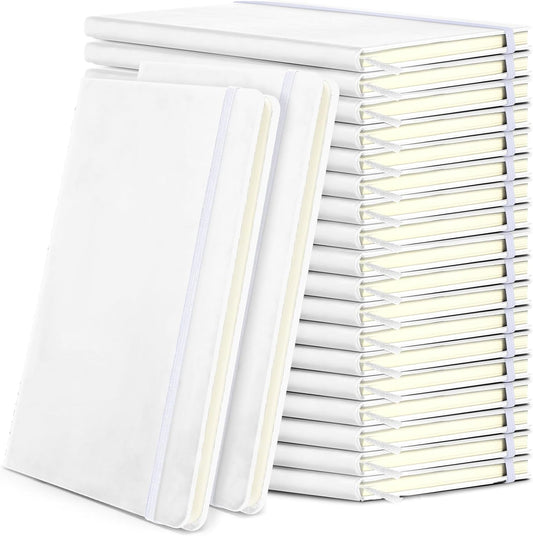 Honoson 20 Pack Lined Journal Notebooks A5 Hardcover Executive Notebook 5.5" x 8.3" PU Leather Wide Ruled Journals Bulk with Elastic Band for Home Business Office School Supplies(White)