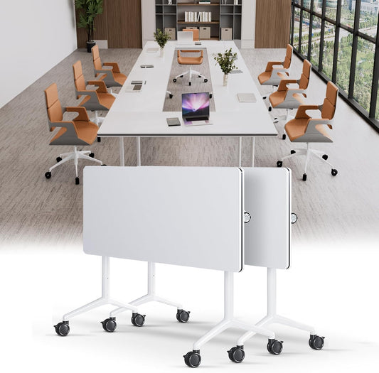 Conference Table, Folding Conference Tables for 2-20 People, Modern Conference Room Table with Wheels, Super Sturdy Large Rectangle Mobile Meeting Seminar Tables for Office (2PCS 70.8in)