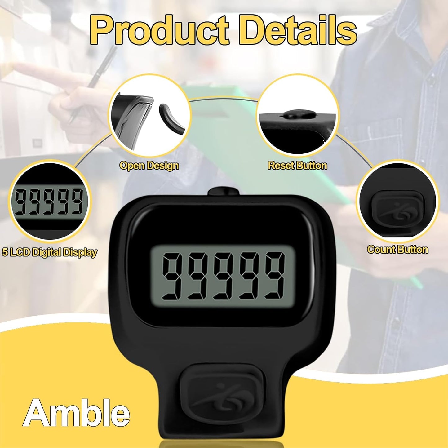 Amble Clicker Counter, Tally Counter, 6 Pack Electronic Finger Clicker for Knitting, Crochet, Stitch, Golf, Fishing, Lap, Goods Counting