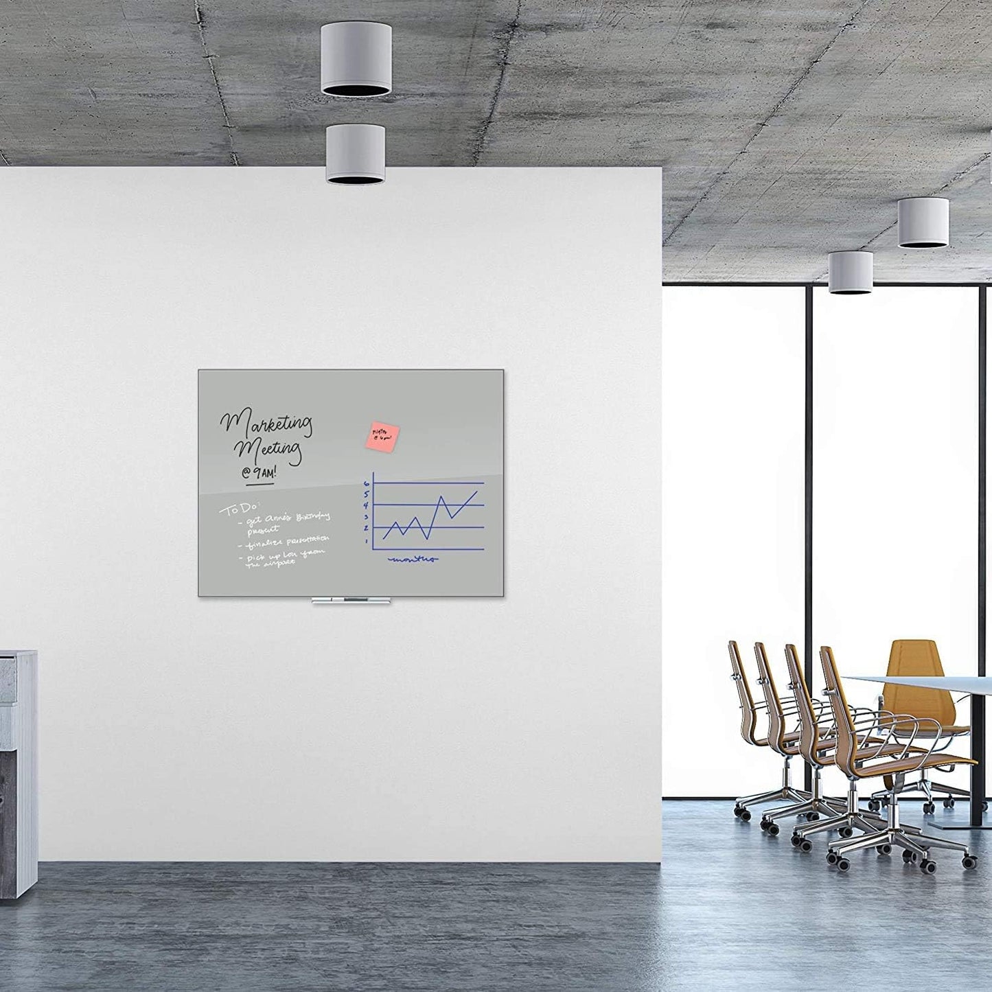U Brands Glass Dry Erase Board, 36" x 48", 4'x'3', Gray Surface, Frameless, Includes Marker