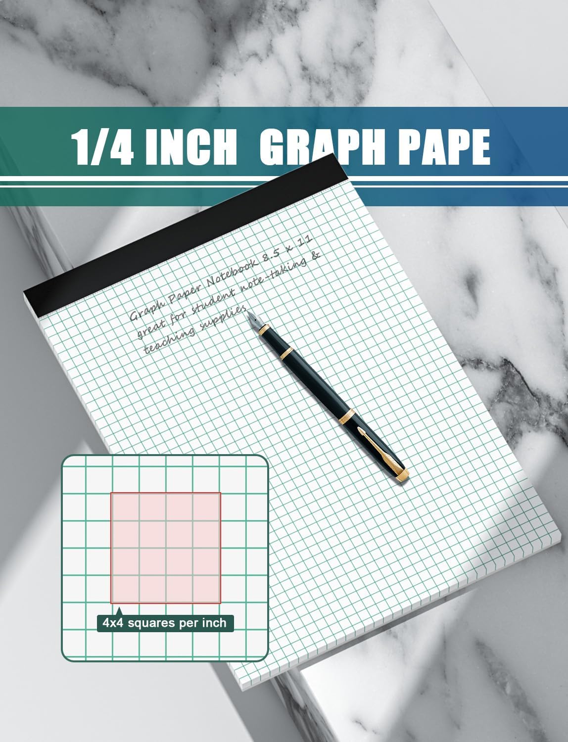 Graph Paper Pads 8.5 x 11, 4x4 Graph Ruled, 3 Pack 1/4 Graph Paper Notebooks, Grid Paper Pad Notebook 8-1/2" x 11" Graphing Paper, Perforated Quadrille Pad, 70GSM White Graft Paper Pads, 30 Sheets/Pad