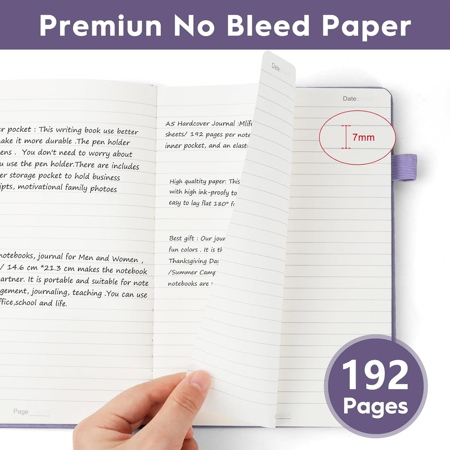 A5 Lined Journal Notebooks for Work, 192 Pages, Medium 5.7 x 8.3inch, College Ruled, Vegan Leather Hardcover Journals for Women Men,3 Pack