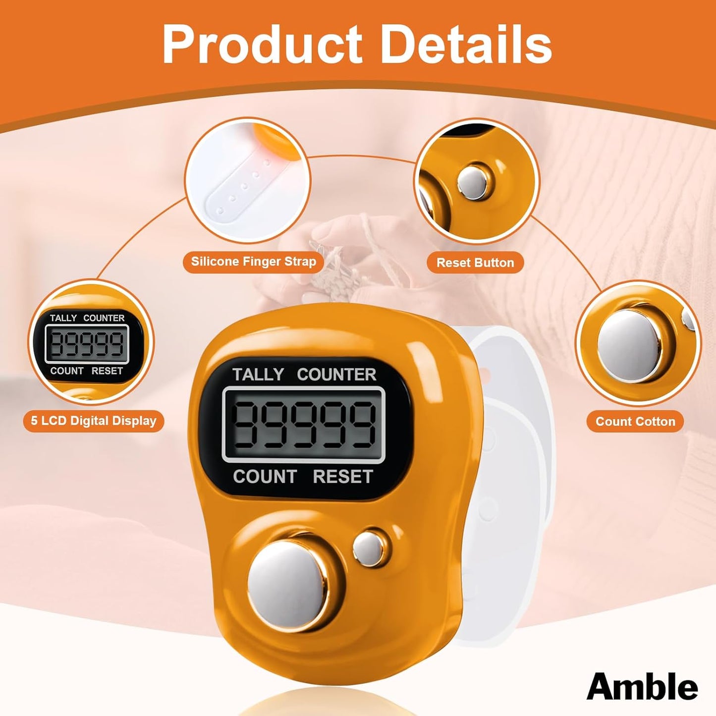 Amble 12 Pack Electronic Finger Counter, 5 Digit LCD Electronic Digital Display, Hand Tally Clicker Counter, Digital Handheld Tally Counter, Counting for Golf, Goods Counting, Lap, Knitting