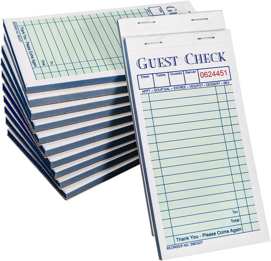 Guest Checks Server Note Pads 600 Sheets With Carbonless 600 Copy Sheets for Restaurants (12 Books) 3.5" x 6.75" Per Ticket Books