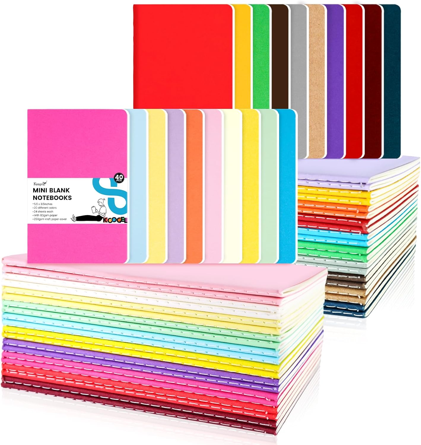 Koogel 40PCS Pocket Notebooks, Mini Blank Notebooks 3.5 x 5.5 Inch Notepads Journals 20 Colors for Students Traveler School Supplies Office