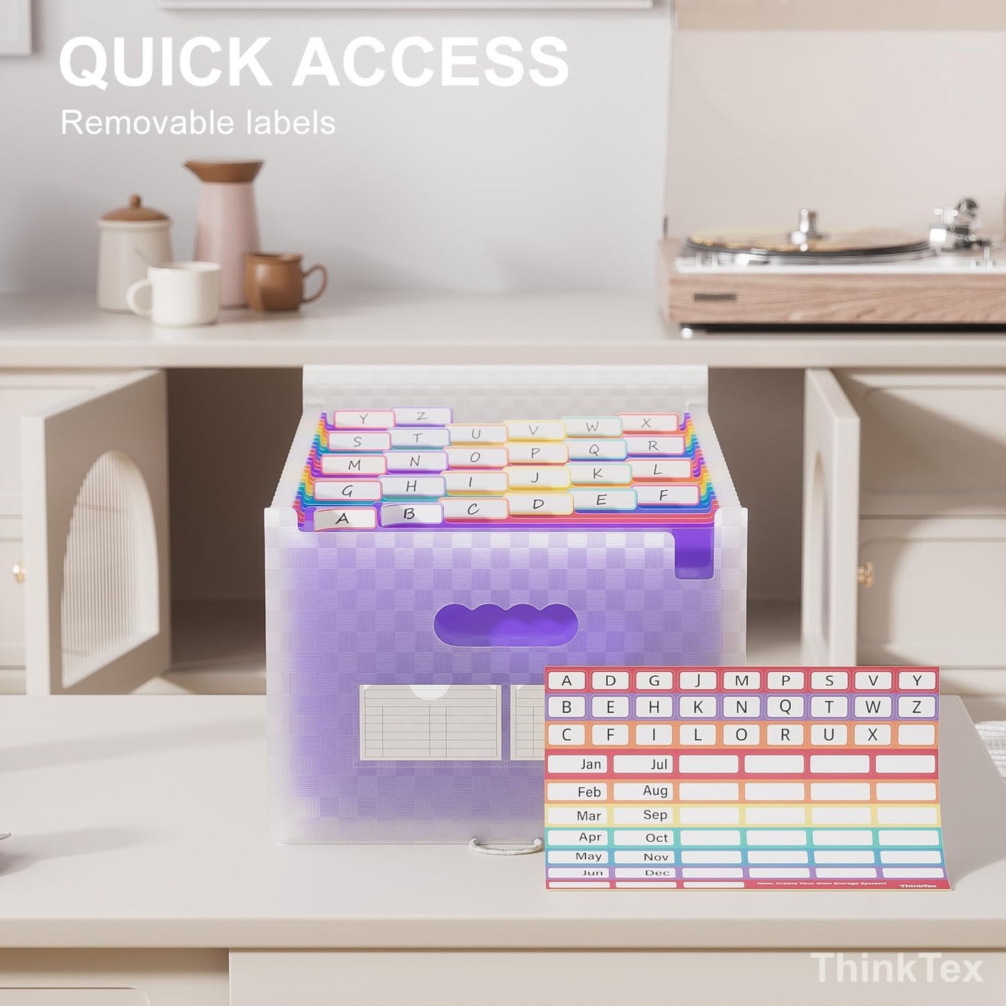 ThinkTex Accordian File Organizer, 26 Pockets Expanding File Folders, Monthly Bill Receipt Documents Organizer, A-Z Colorful Tabs, Letter/A4 Size - Purple