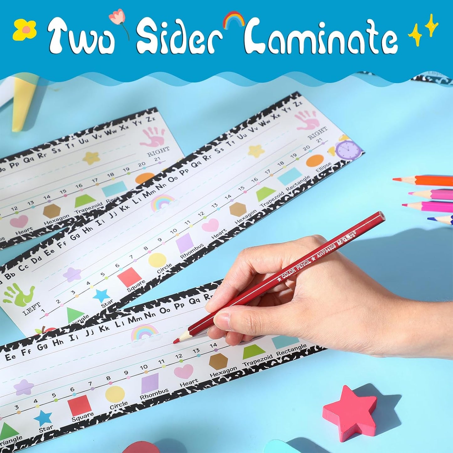 Outus 48 Pcs Name Tags Labels Cutouts Nameplate for Classroom School Name Tags with Alphabet Number Line for Desk ABC Decor Elementary Preschool Bulletin Board Decorations (Composition Notebook)