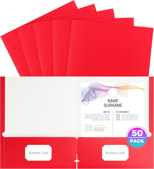 50 Pack Folders with Pockets, Pocket Folders Fit Letter Size Paper, with Business Card Slot, 2-Pocket Folder for School Office Home Business