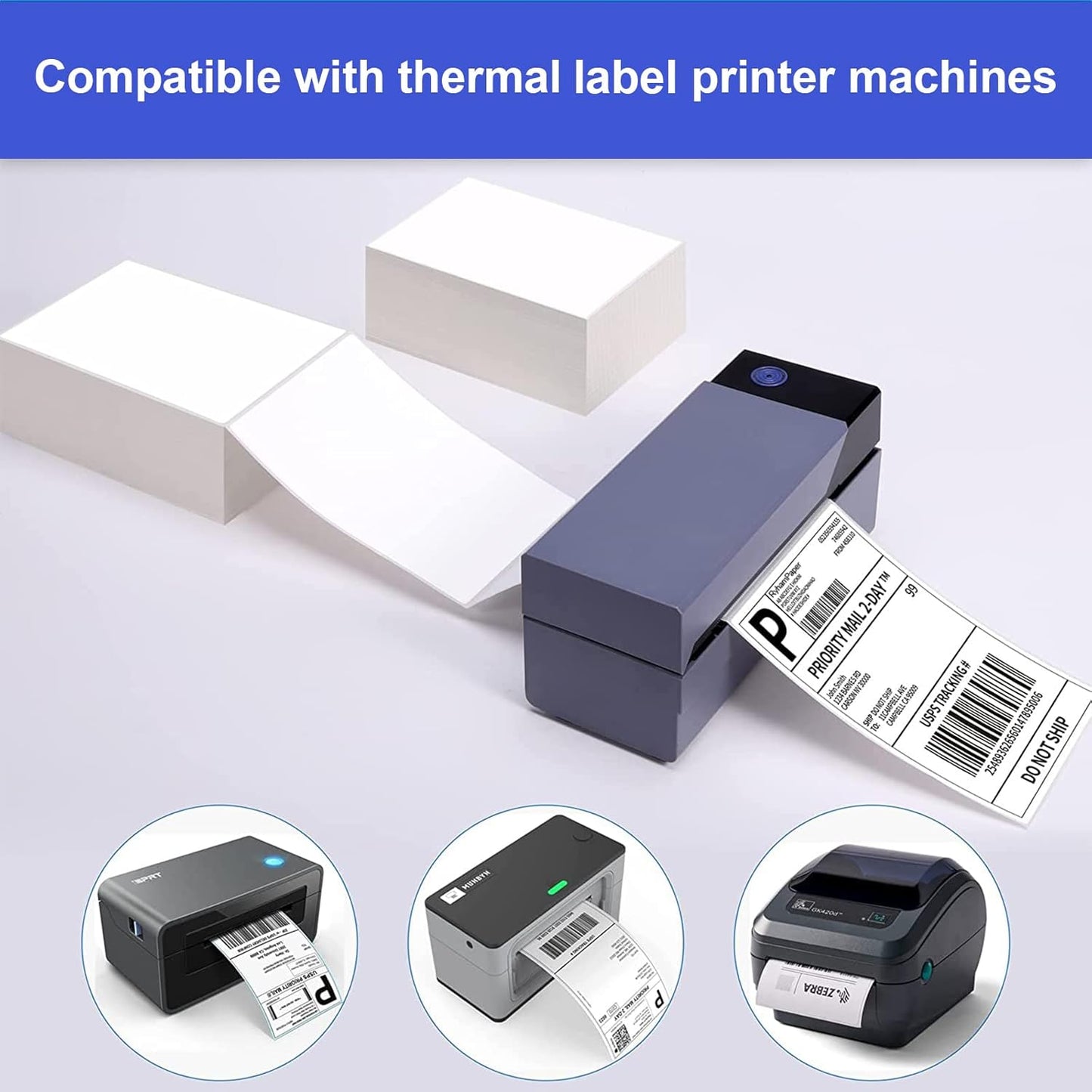 RyhamPaper 4" x 6" Direct Thermal Fanfold Labels - White, 1000 Labels