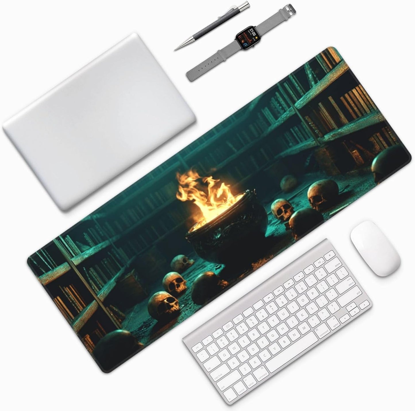 Skull Mouse Pad 31.5 X 11.8 Inch Big Desk Rubber Base Stitched Edges Keyboard Pad XXL Mouse Mat for Home Game and Office