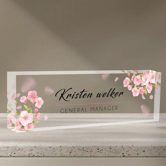 Desk Name Plate Personalized, Premium Pink Orchids Acrylic Desk Name Plate, Personalized Name Plate for Desk, Office Decor for Women or Men Coworkers, Boss, Employee, Teacher