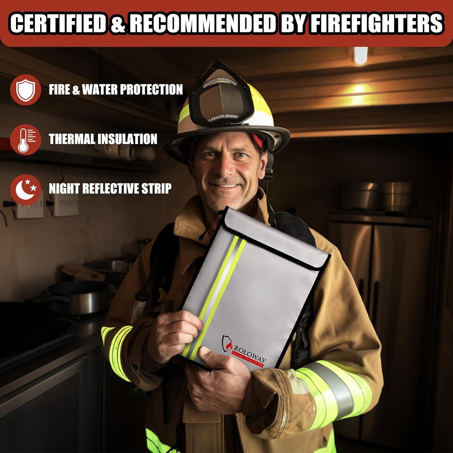 ROLOWAY Fireproof Document Bag (15.5 x 11.5 inch) with 2 Pockets and 5200℉ Aluminum Foil Layer, Fireproof Bag for Document Safe (Silver)