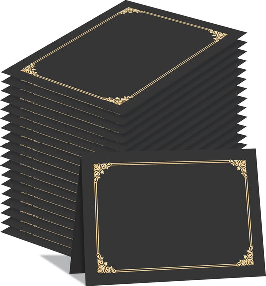 HAUTOCO 50 Pcs Certificate Holders, Black Diploma Folders Document Covers with Gold Foil Border for Letter Size 8.5x11 Cardstock, Award, Graduation