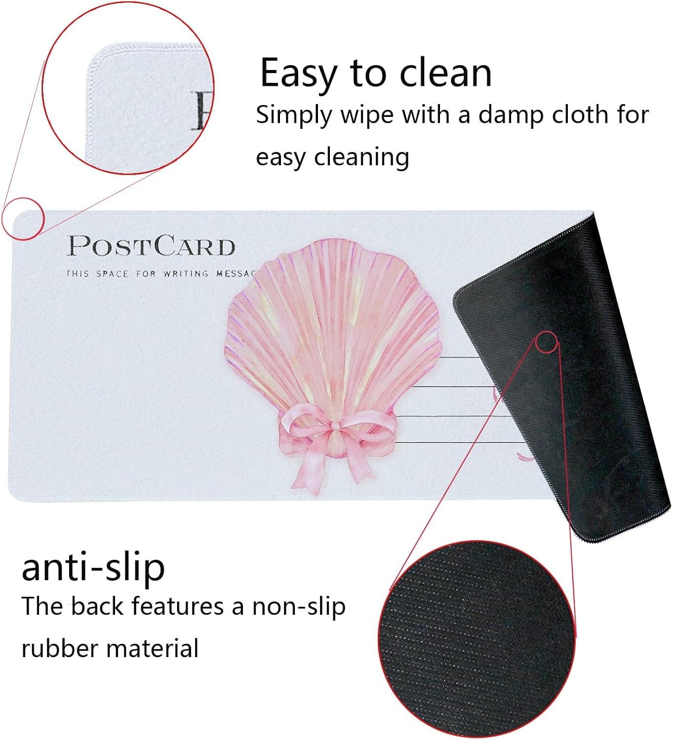 Pink Seashell Bow Mouse Pad,Ocean Themed Desk Mat,Pink XL Large Coastal Beachy Mouse Pad,Girly Summer Beachy Gaming Pads,Preppy Girly Desk Mat,Summer Beachy Desktop Decor Art,31.5x11.8 Inch