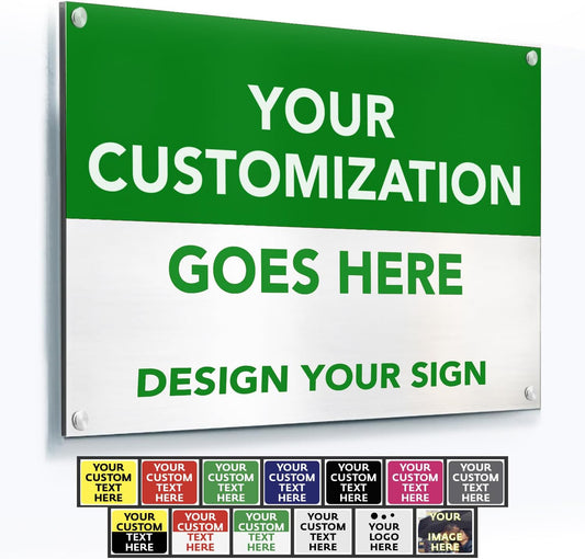 SPEEDYORDERS Custom Outdoor Metal Signs, Personalized Aluminum Signs, Customized Safety Signs, Metal Business Signs, Waterproof Outdoor Business Signs, White Aluminum (Green & White, 10x7 In)