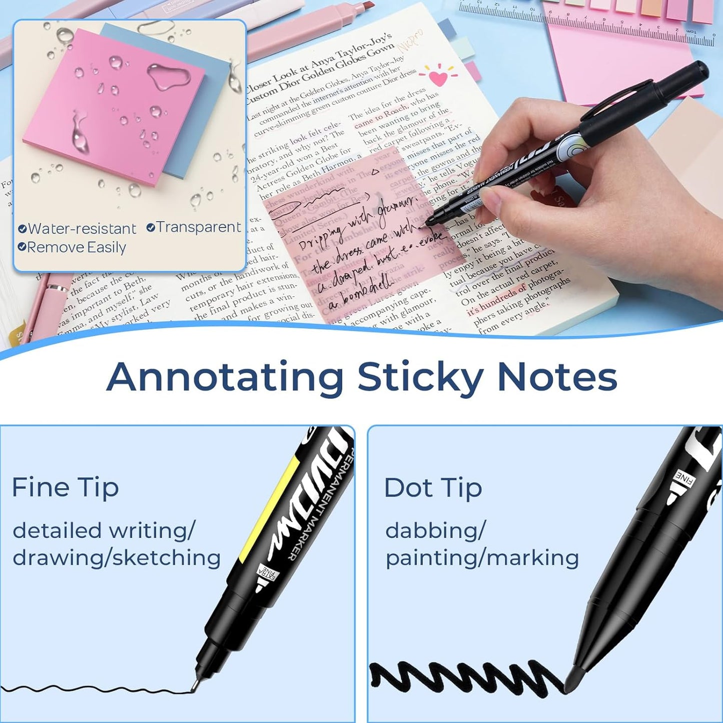 Nicpro 62 PCS Book Annotation Kit with Case, Aesthetic Highlighters and Pens Set, Quick Dry Markers with 1200PCS Transparent Sticky Notes and Index Tabs for Bible Study Office School Annotating Books