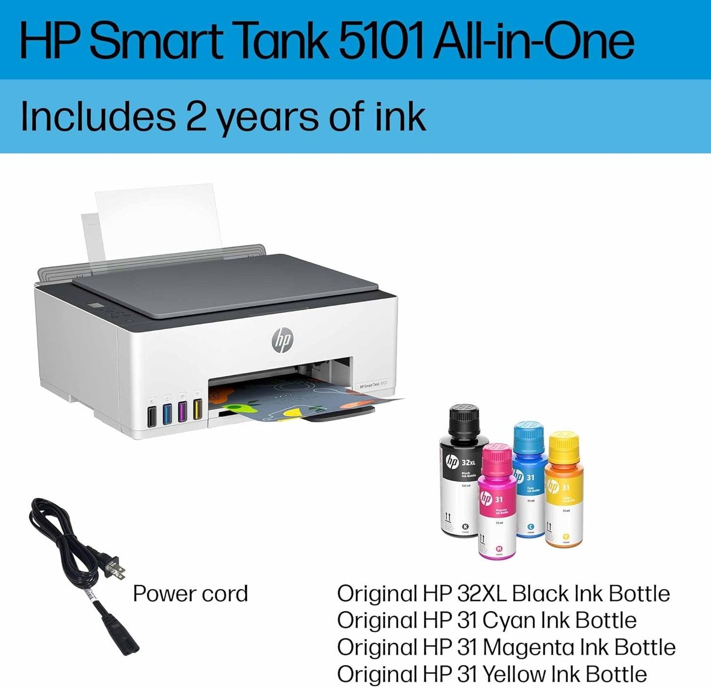 HP Smart Tank 5101 Wireless All-in-One Ink Tank Printer with up to 2 years of ink included (1F3Y0A)