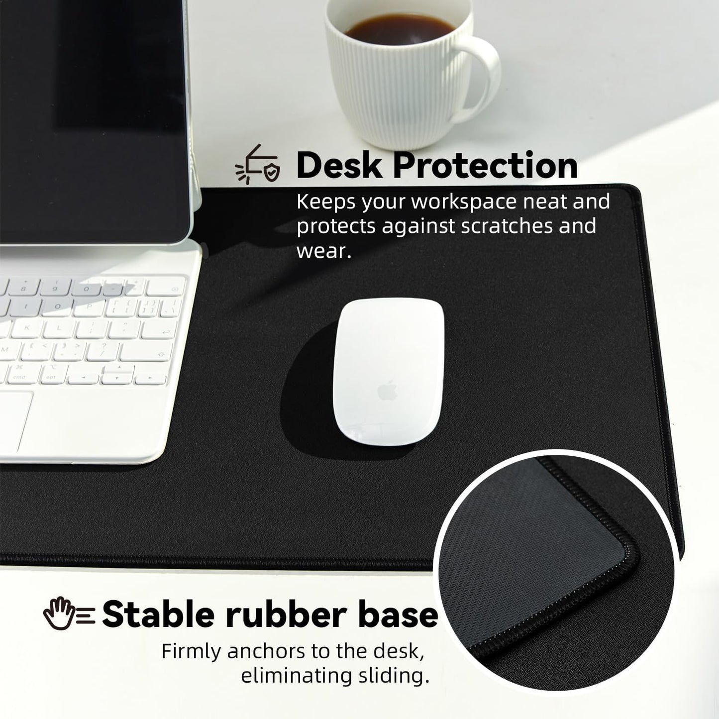Waterproof Large Gaming Mouse Pad with Durable Stitched Edges, Non-Slip Rubber Base, Big Computer Keyboard Mouse Mat Desk Pad for Home Office Gaming Work, 31.5"x11.8"x0.16", Black