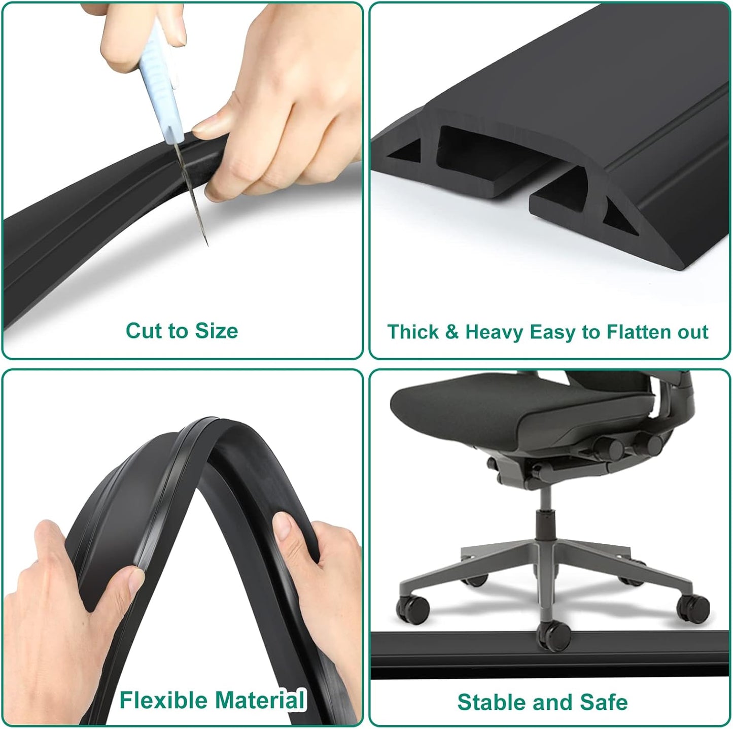 Eapele 4 ft Floor Cord Cover Heavy Duty Cable Protector, Easy to Unroll, Prevent Trip Hazard for Home Office or Outdoor Settings (Black)