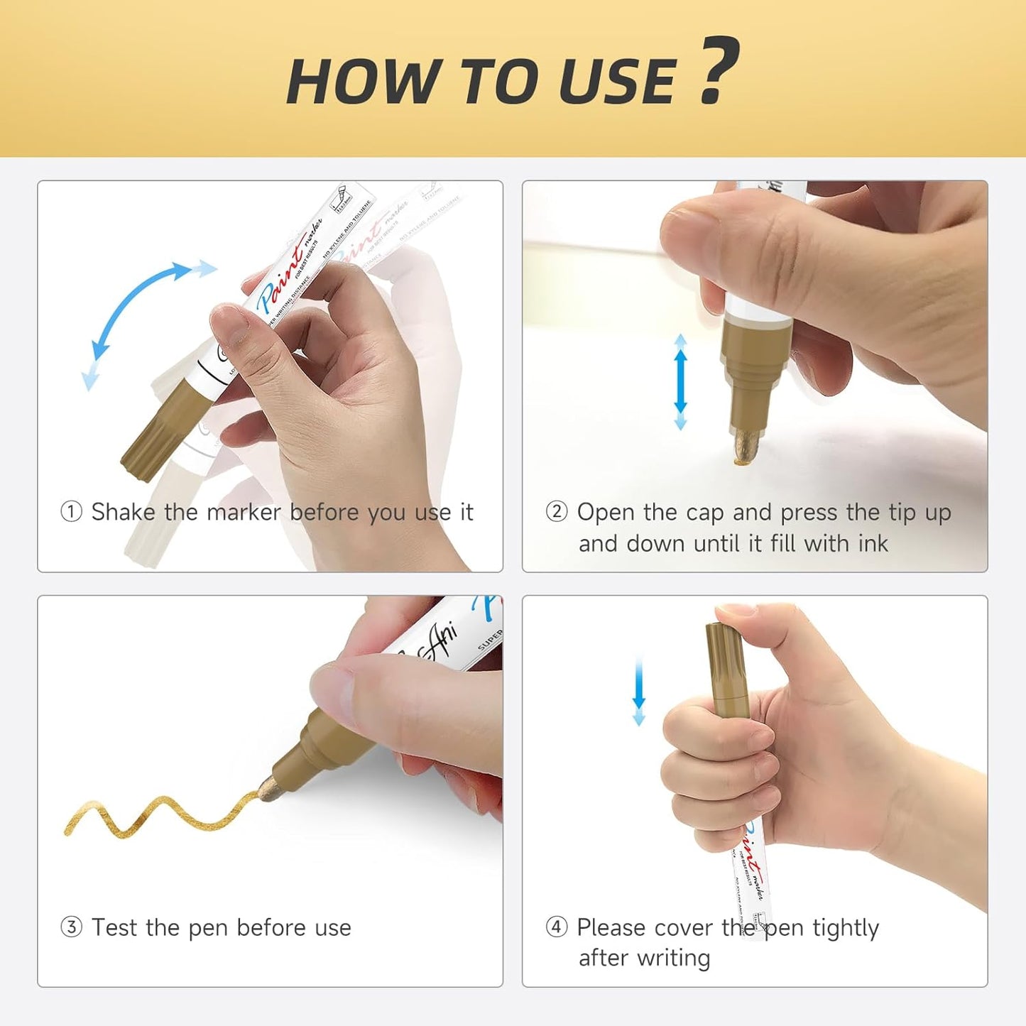 Paint Markers Paint Pens, Set of 2 Gold Oil Based Permanent Markers for Rock Painting, Metal,Glass,Ceramic,Wood,Canvas DIY Crafts Art Project (Gold,2 Pack)