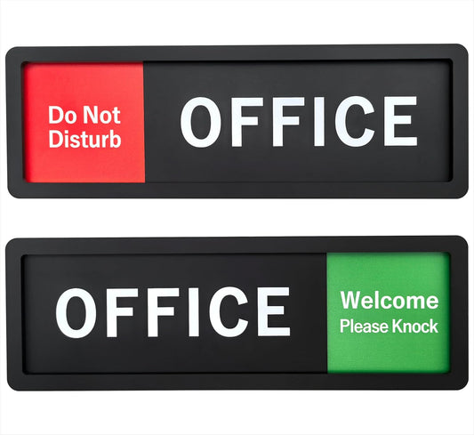 Office Sign – Do Not Disturb / Knock Welcome Slide Switch Sign, Premium Durable Acrylic Material, Super Strong Self-Adhesive, Quick Installation, Suitable For Your Home And Business (9×3 Inches, Black) (Office)