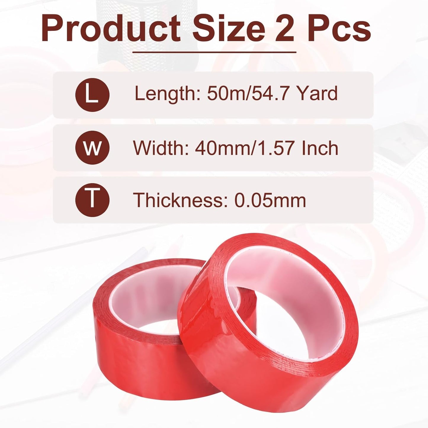 MECCANIXITY 2 Rolls Whiteboard Tape Graphic Chart Tape 40mm 54.7 Yard Art Tape Thin Self-Adhesive Pinstripe Tape Masking Tape for Gift Wrapping Craft Supplies, Red