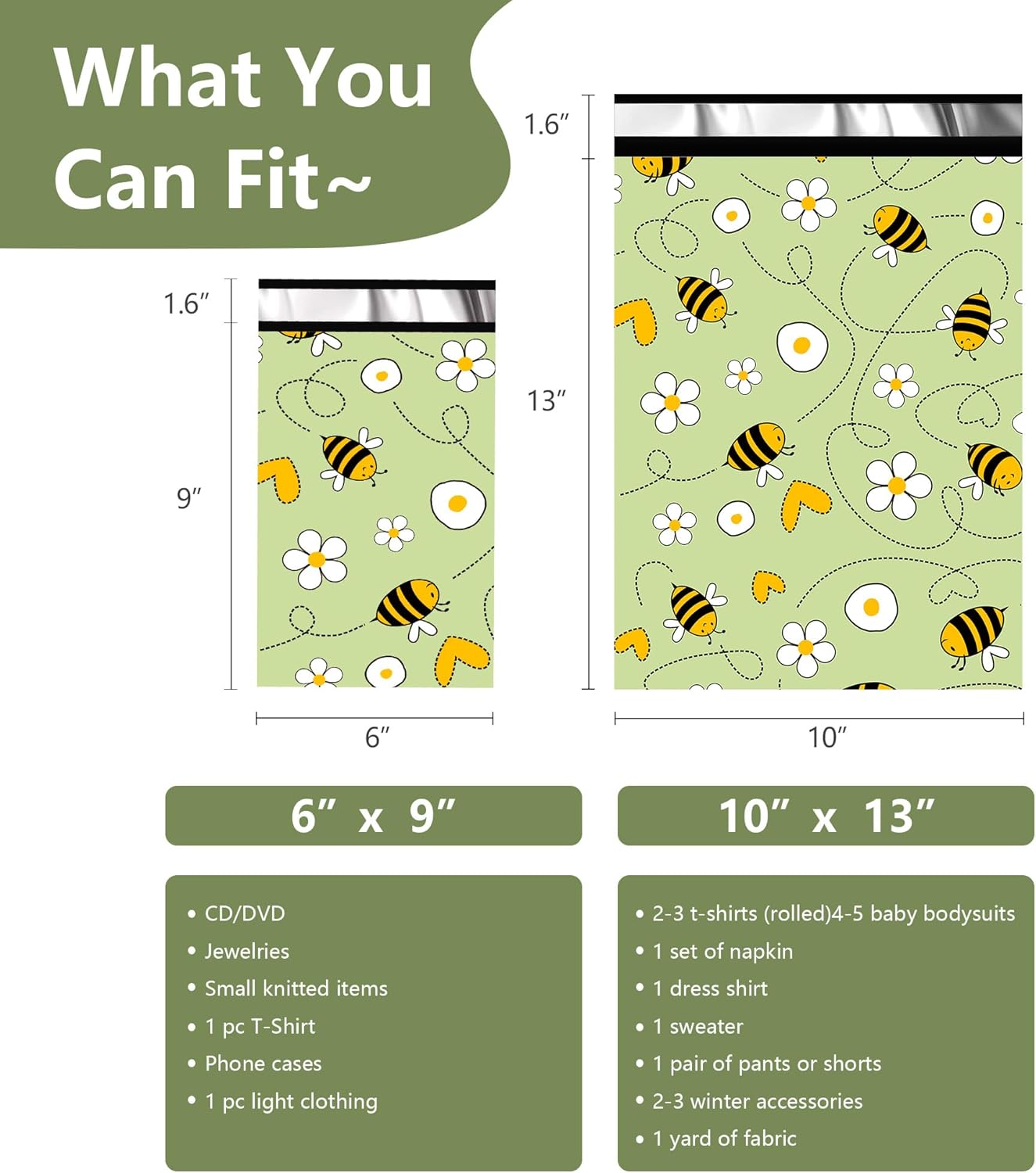 Poly Mailers 10x13 Inch 100 Pcs - Bee printed Shipping Bags, 2.4mil Thickness, Waterproof and Tear Resistant Mailing Envelopes, Self-Sealing Packaging Bags for Small Business