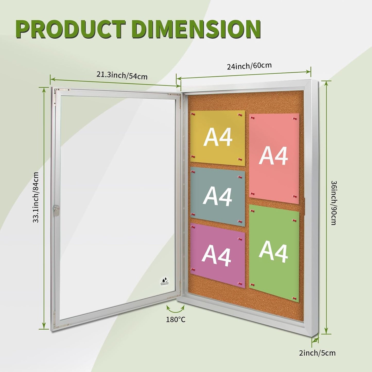 36x24 Inch Lockable Outdoor Enclosed Bulletin Board, Weatherproof Cork Noticeboard with Locking Door, Tamperproof Wall-Mounted Aluminum Frame Notice Poster Memo Board