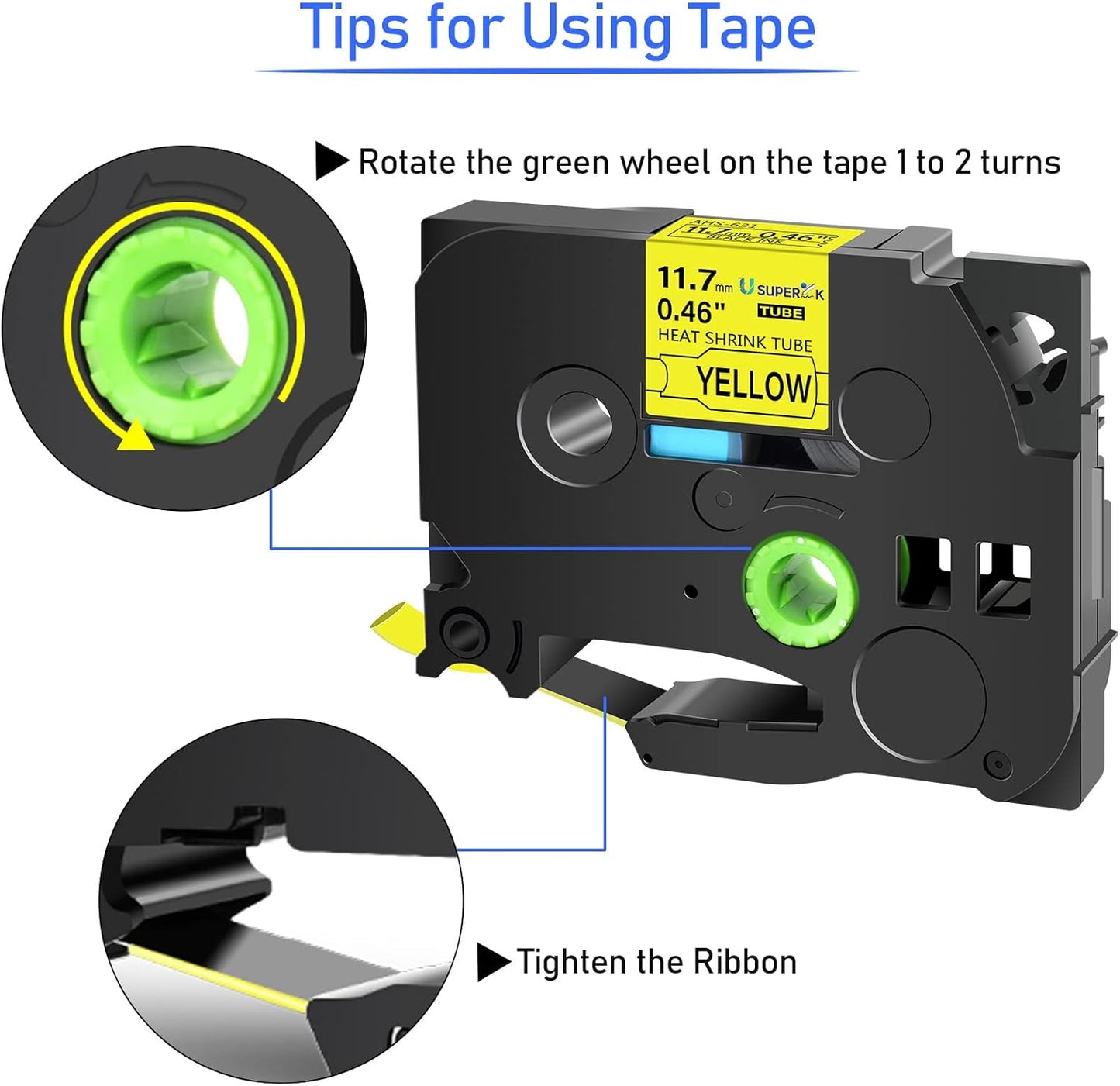 10 Pack Compatible for Ptouch HSe-631 HSe631 HS-631 HS631 Black on Yellow 11.7mm 0.46'' Heat Shrink Tubing Label Tape for Wire Cable use in PT-P710BT P700 P750W P900 Label Printer