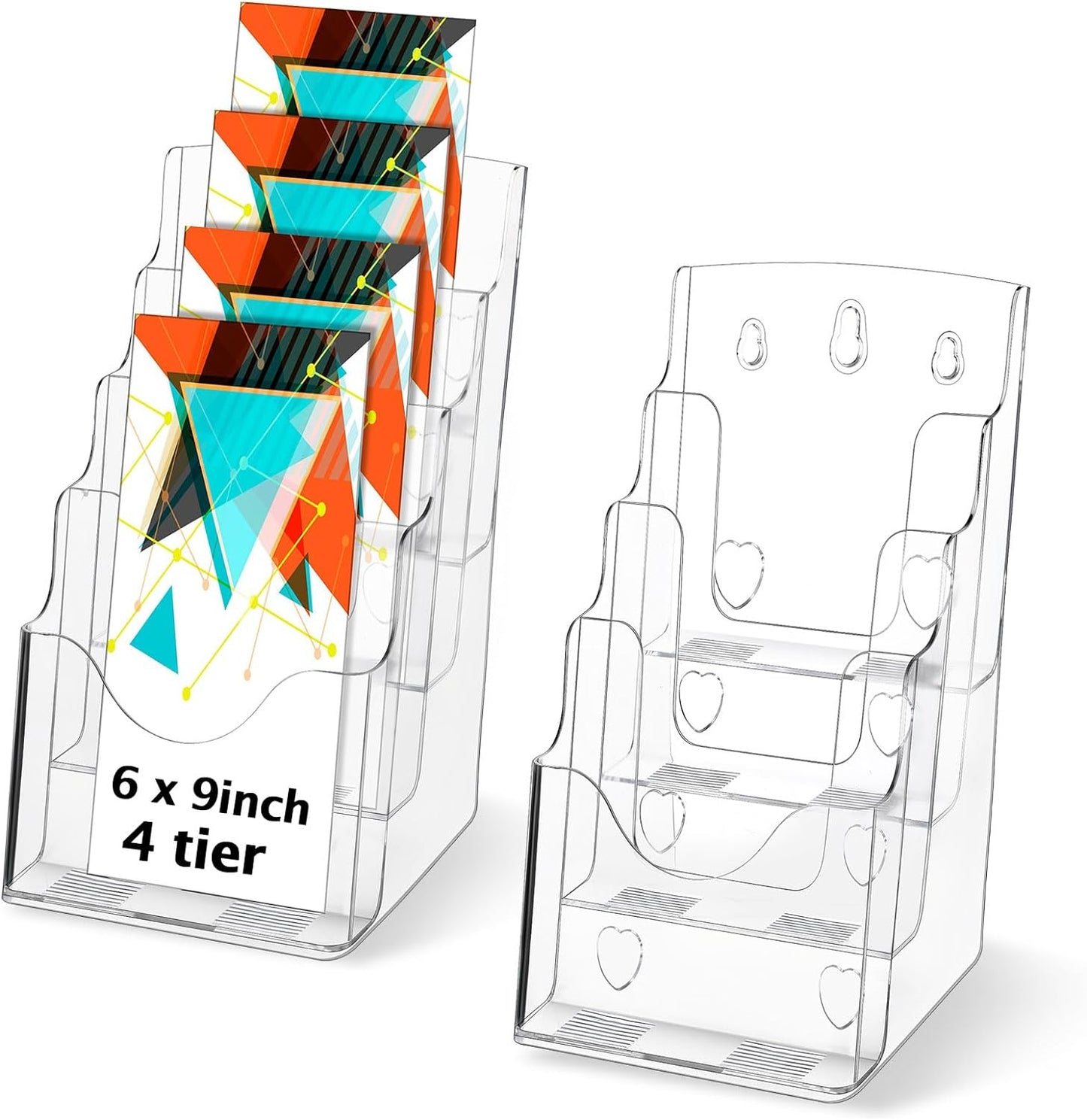 Crtiin 2 Pack 4 Tier Acrylic Brochure Holder Display Stand 6 x 9 Inch, Pamphlet Organizer Flyer Literature Clear Plastic Wall Mount Countertop for Classroom Booklets Magazines Office Home