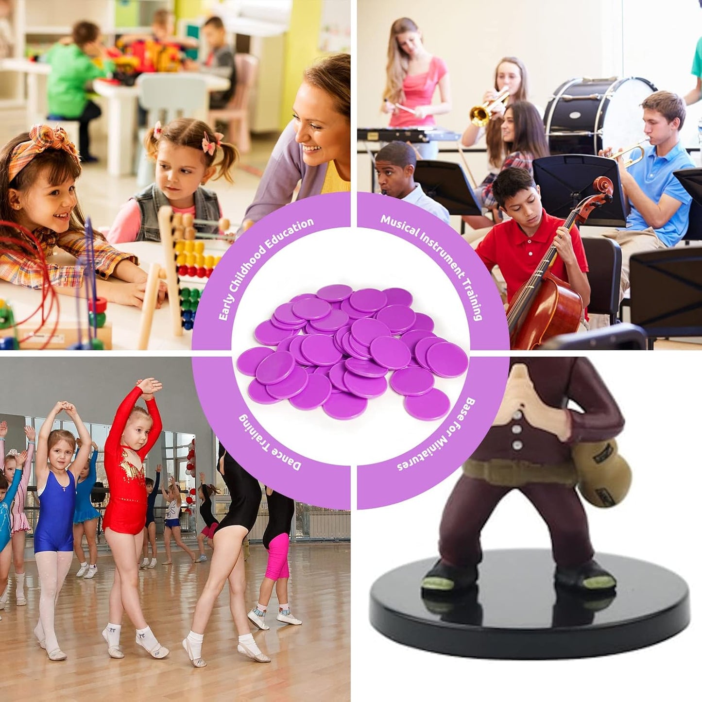 Set of 100 Opaque Plastic Learning Counters Mini Poker Chips Game Tokens with Storage Box (Purple, 1.26 Inch)